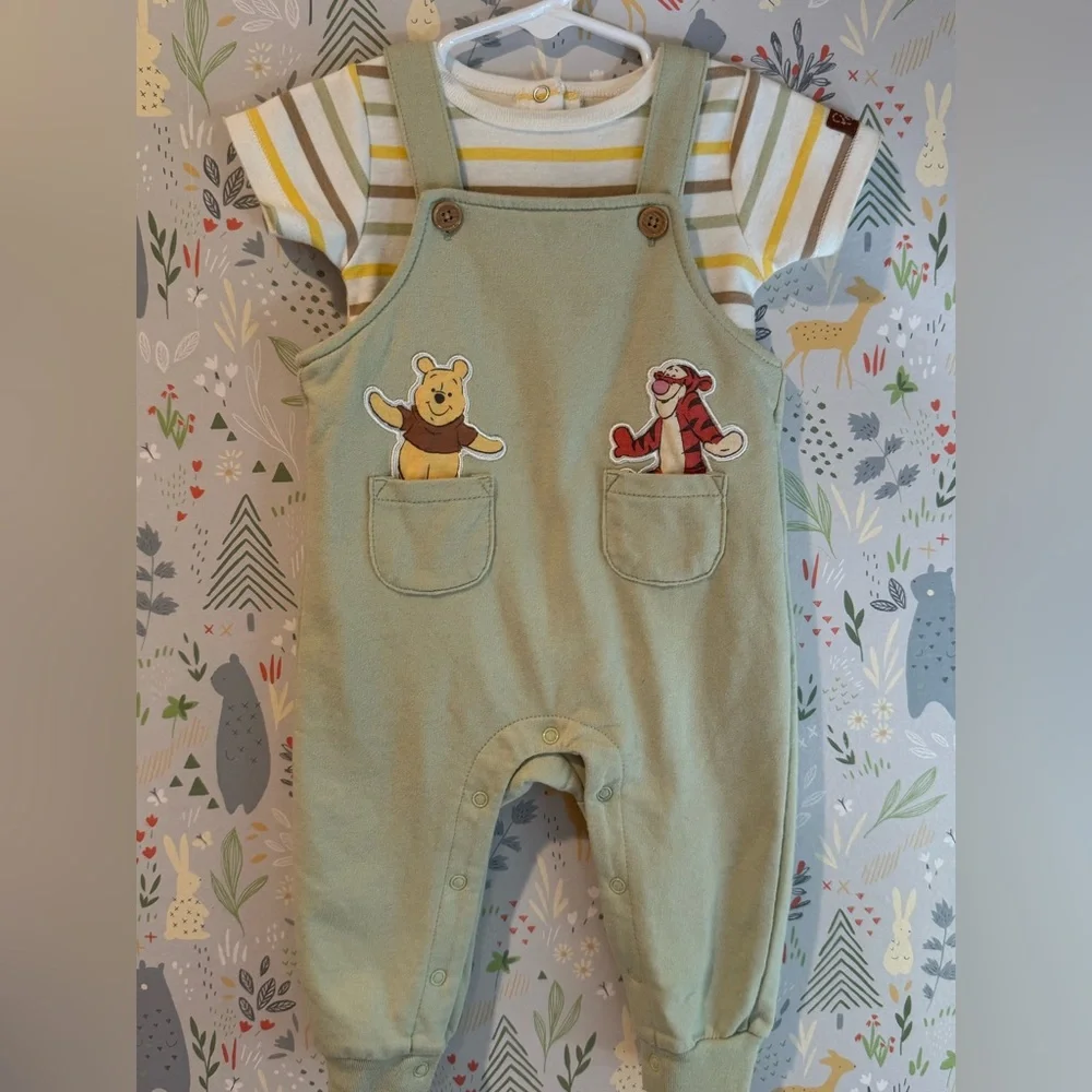 Disney Baby Winnie the Pooh and Tigger 2 Piece Baby Overall Set 6-9 Months - Picture 2 of 9